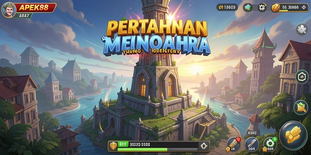 Screenshot APEK88 menampilkan gameplay menara yang penuh aksi.