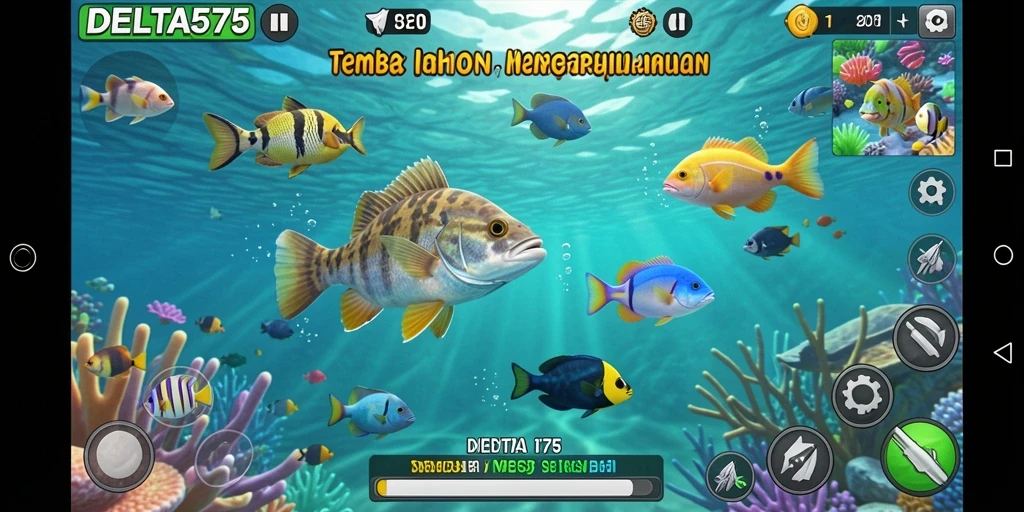 Gameplay DELTA575 menampilkan aksi menangkap ikan yang seru dan menantang.