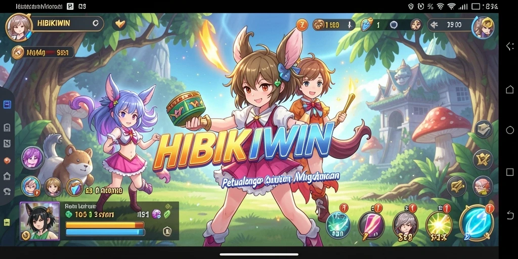 Tampilan gameplay seru HIBIKIWIN dengan karakter anime yang memikat.