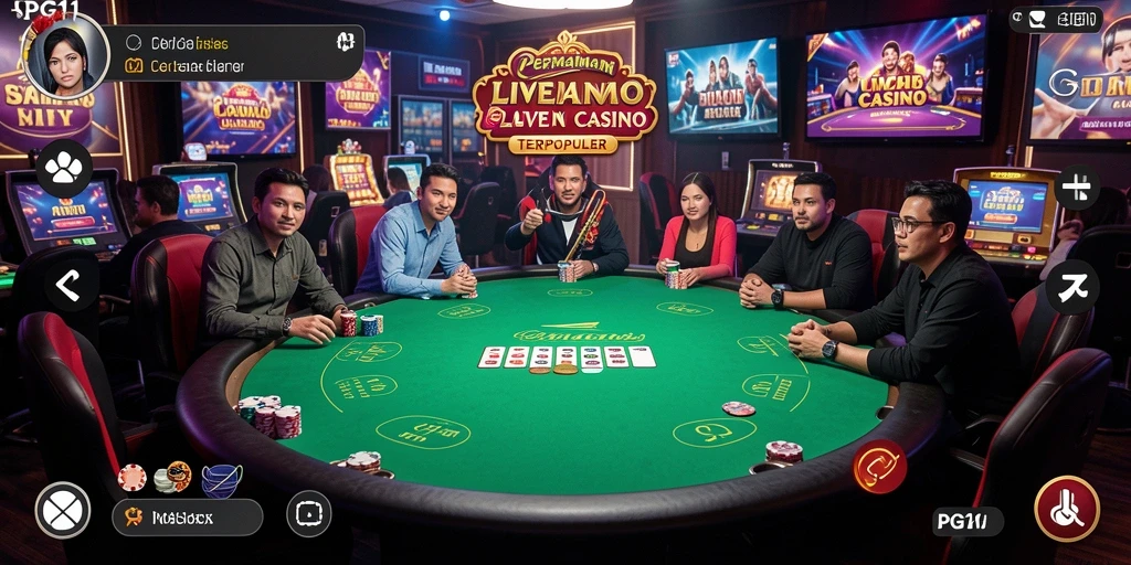 Screenshot PG11 menampilkan dealer live dan gameplay yang mendebarkan.