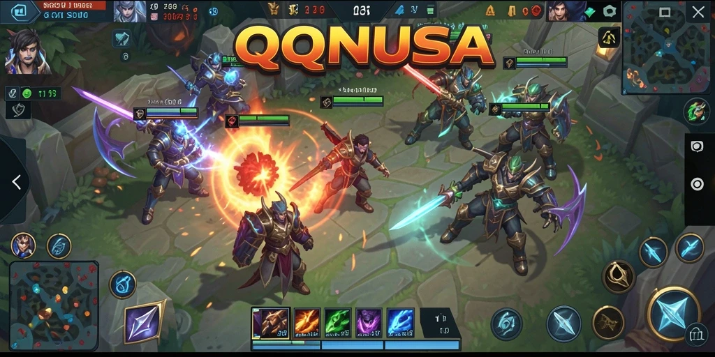 Screenshot gameplay QQNUSA menunjukkan pertarungan tim yang seru dan strategi mendalam.