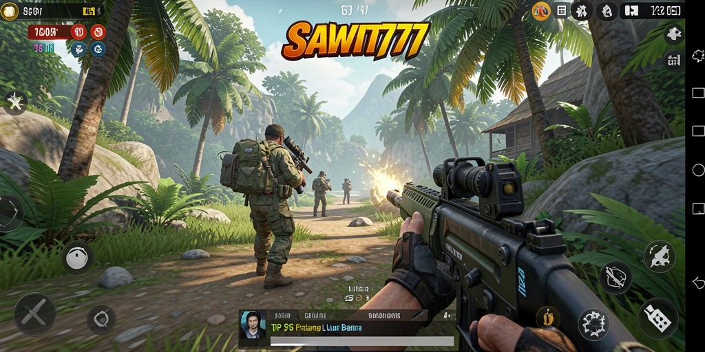 Tangkapan layar gameplay SAWIT777 menampilkan aksi seru dalam pertempuran TPS.